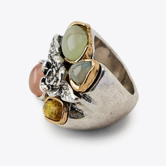 Zara silver textured metal ring with inset colored resin stones NWT - Picture 2 of 6